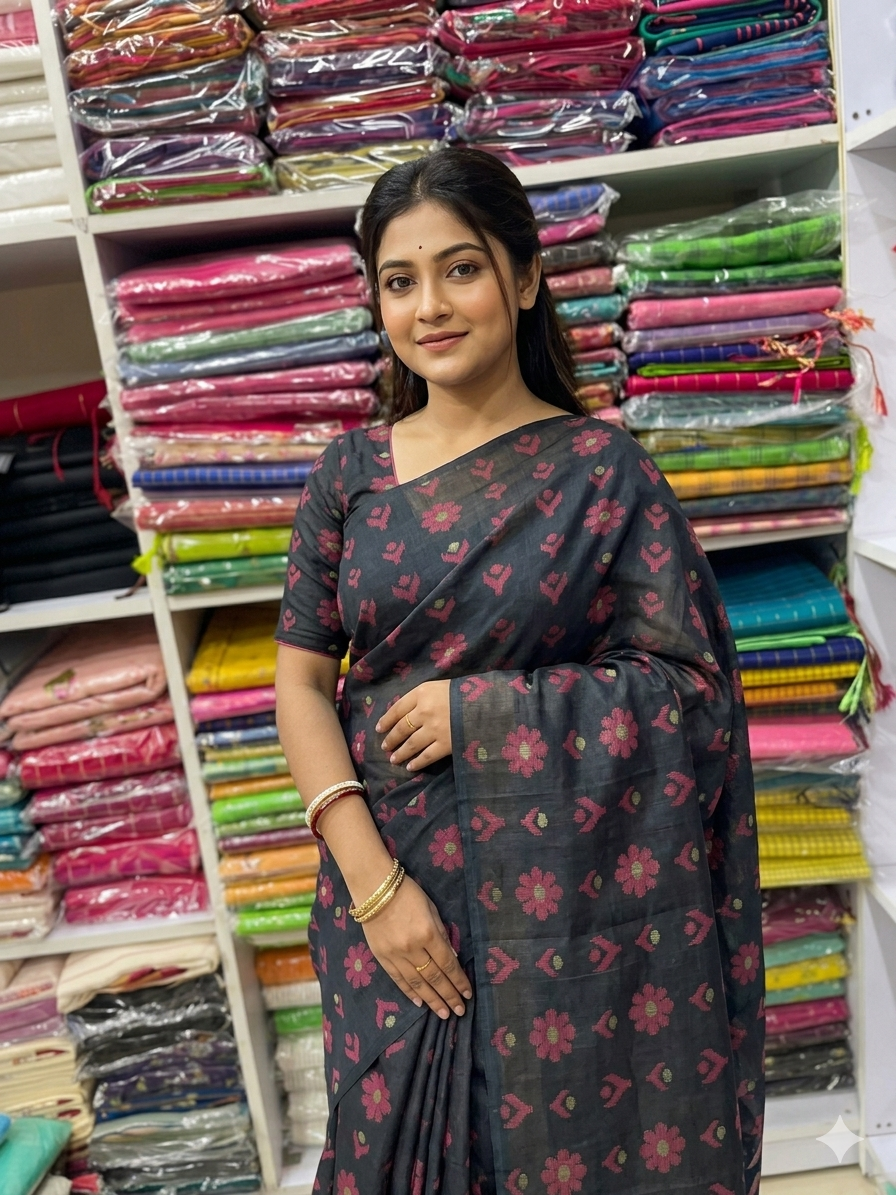 নাক ফুল জামদানী শাড়ী