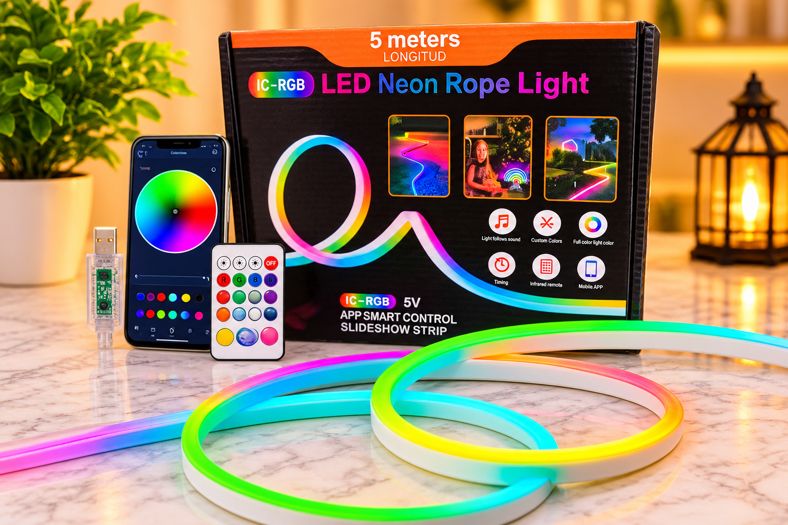 5M RGB LED Neon Rope Light with App & Remote Control | Shop Daro
